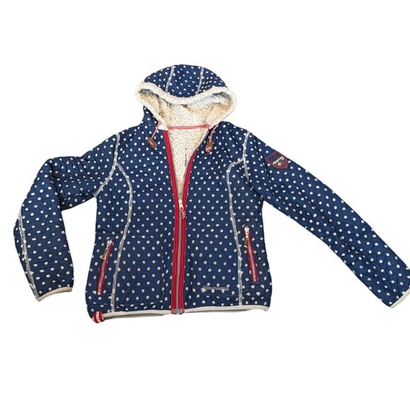 Almgwand Reversible Jacket Navy Polkadot/ Beige fleece S/M HTF - Picture 7 of 17